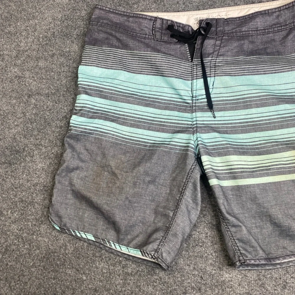 Lost Enterprises Mens Board Shorts Grey Teal Striped Lost At Sea Swim VTG